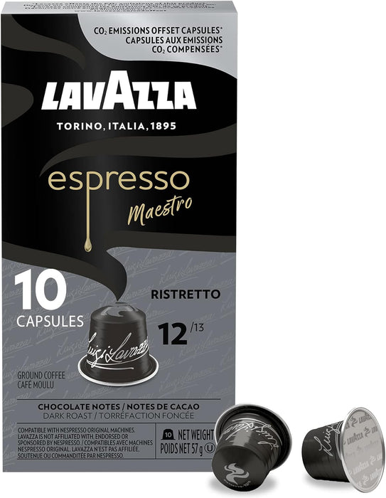 Lavazza Espresso Maestro Ristretto Dark Roast Coffee Capsules - 10 Pods [Nespresso Original Compatible Capsules]