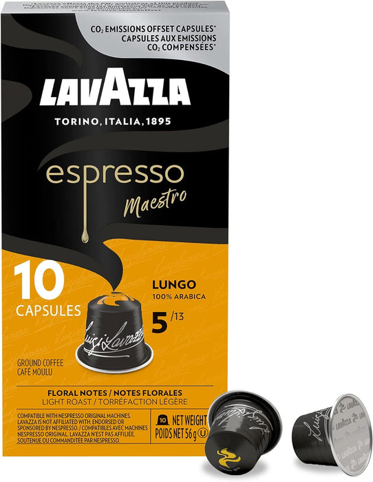 Lavazza Espresso Maestro Lungo Light Roast Coffee Capsules - 10 Pods [Nespresso Original Compatible Capsules]