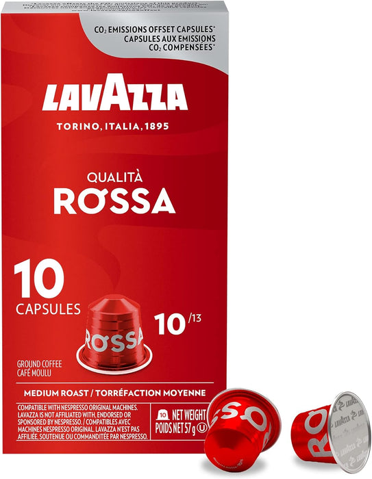 Lavazza Espresso Rossa Medium Roast Coffee Capsules - 10 Pods [Nespresso Original Compatible Capsules]